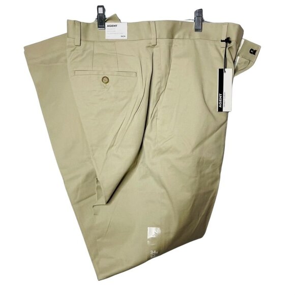 Mens Khaki Dress Pants Beige Express Agent Size 34 Relax Fit Trousers u New With - Picture 1 of 6